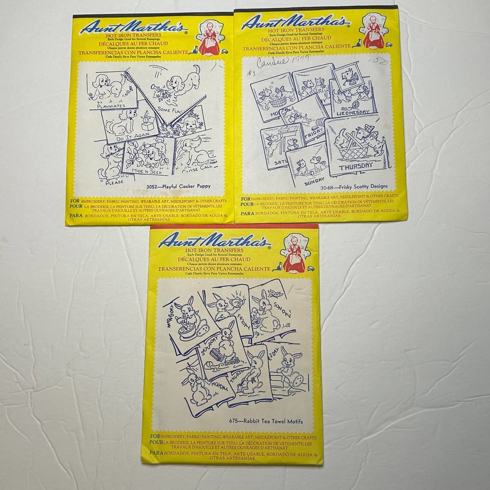 Vintage Aunt Marthas Hot Iron Transfers #3548, #3052,‎ #675 Lot of 3